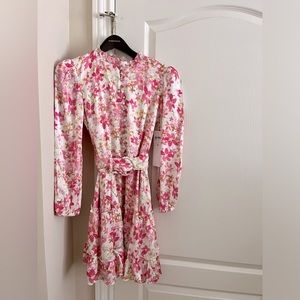 RACHEL PARCELL: Belted Painterly Floral Minidress - Geranium (size 2)